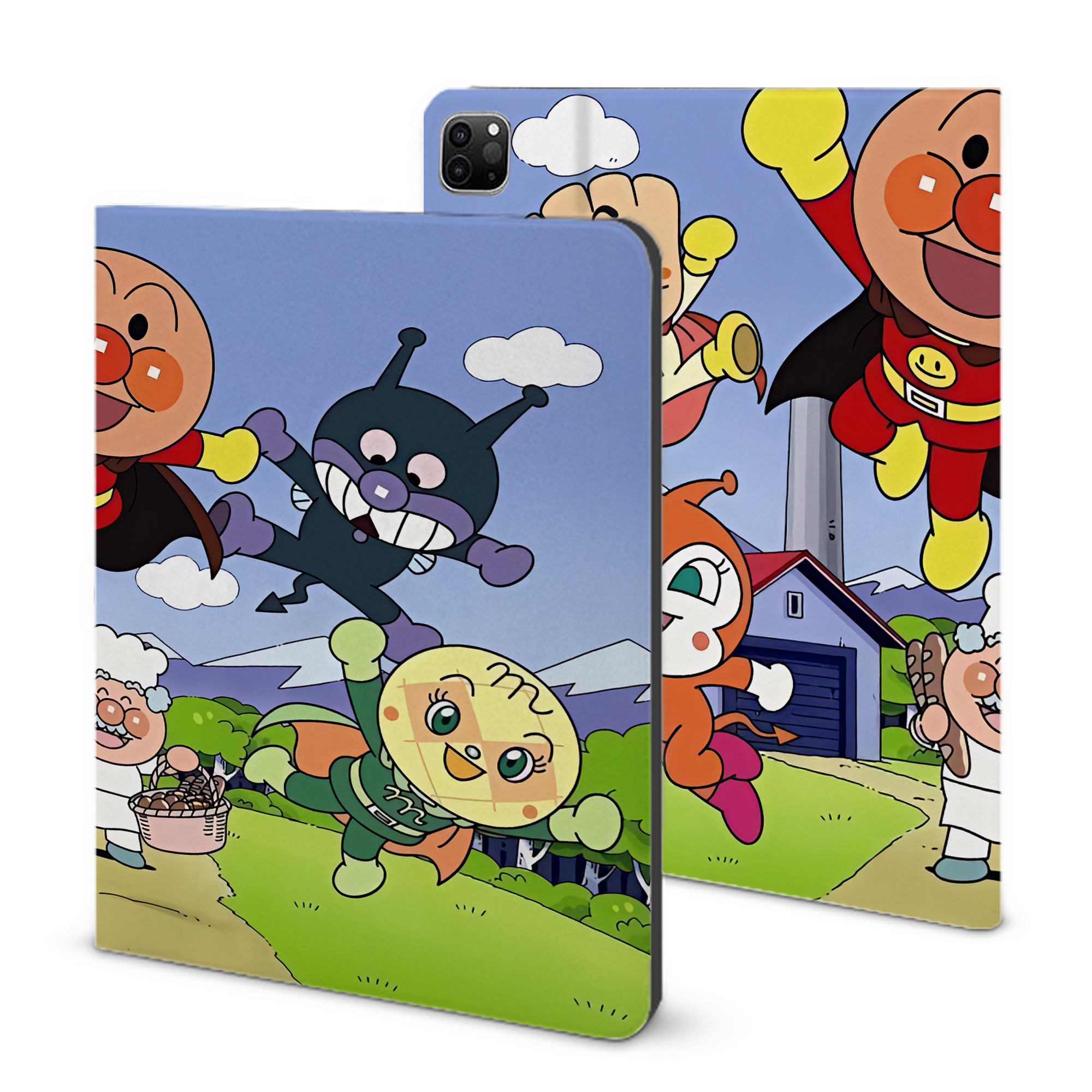 （画像用） アンパンマン Anpanman IPad ケース ブック型 PUレザー TPU 耐衝撃 軽量 薄型 ペン収納なし 全面保護 IPad 各モデル対応